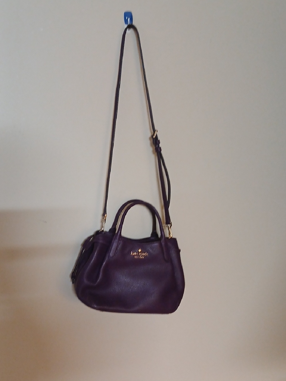 kate spade purple leather satchel with gold hardware
